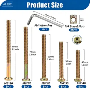 Carbon Steel Rust-Resistant Screw Set, 50-Piece (25 Sets) with Matching Spanner, Boxed for Furniture Assembly & Repair, Ideal for Home Solid Wood Furniture Projects
