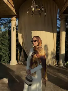 Premium Satin Hijab with Gradient Long Scarf, Geometric Pattern, Modest Clothing for Evening Parties, Summer Wear, Muslim Fashion