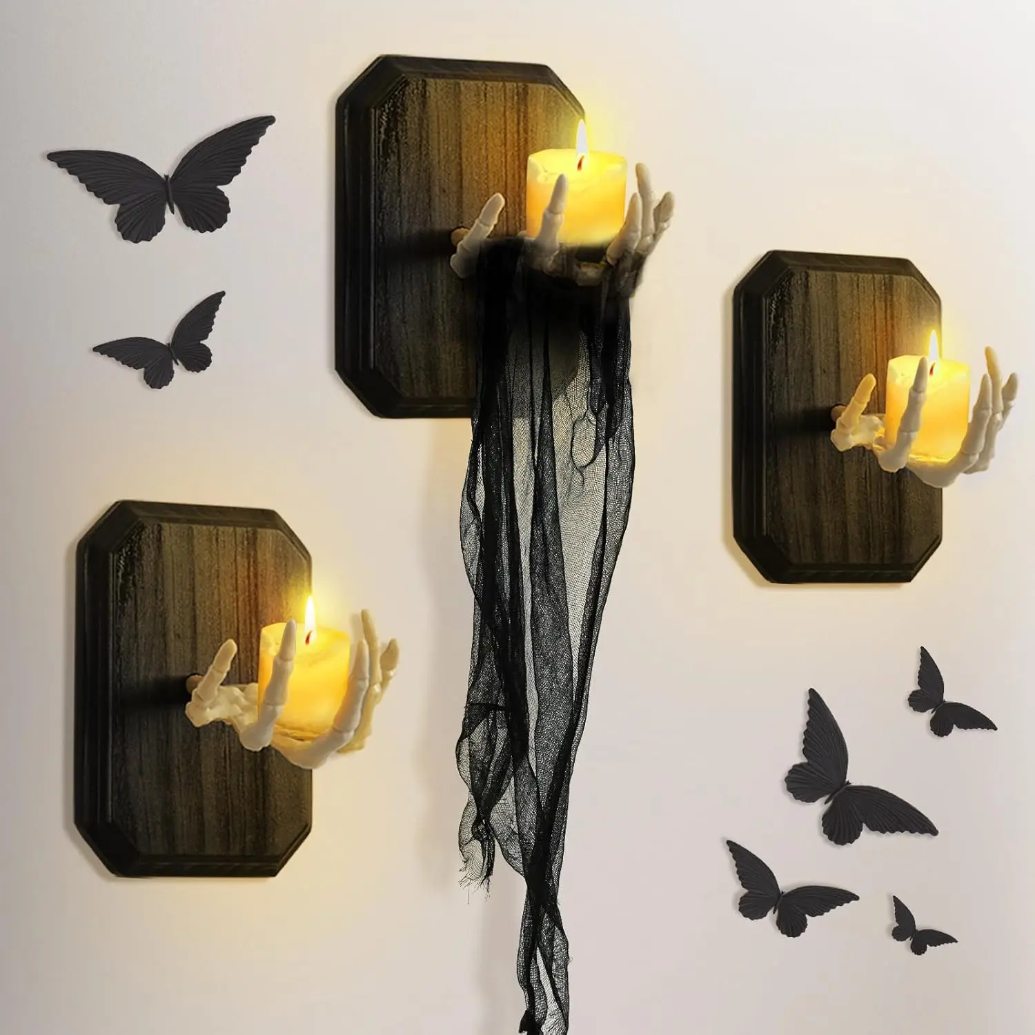 Zesua 3-Piece Wall-Mount Horror Skeleton Hands, Creepy Gothic Rectangle Holiday Decor for Home Party Living Room Indoor-Outdoor Halloween Supplies