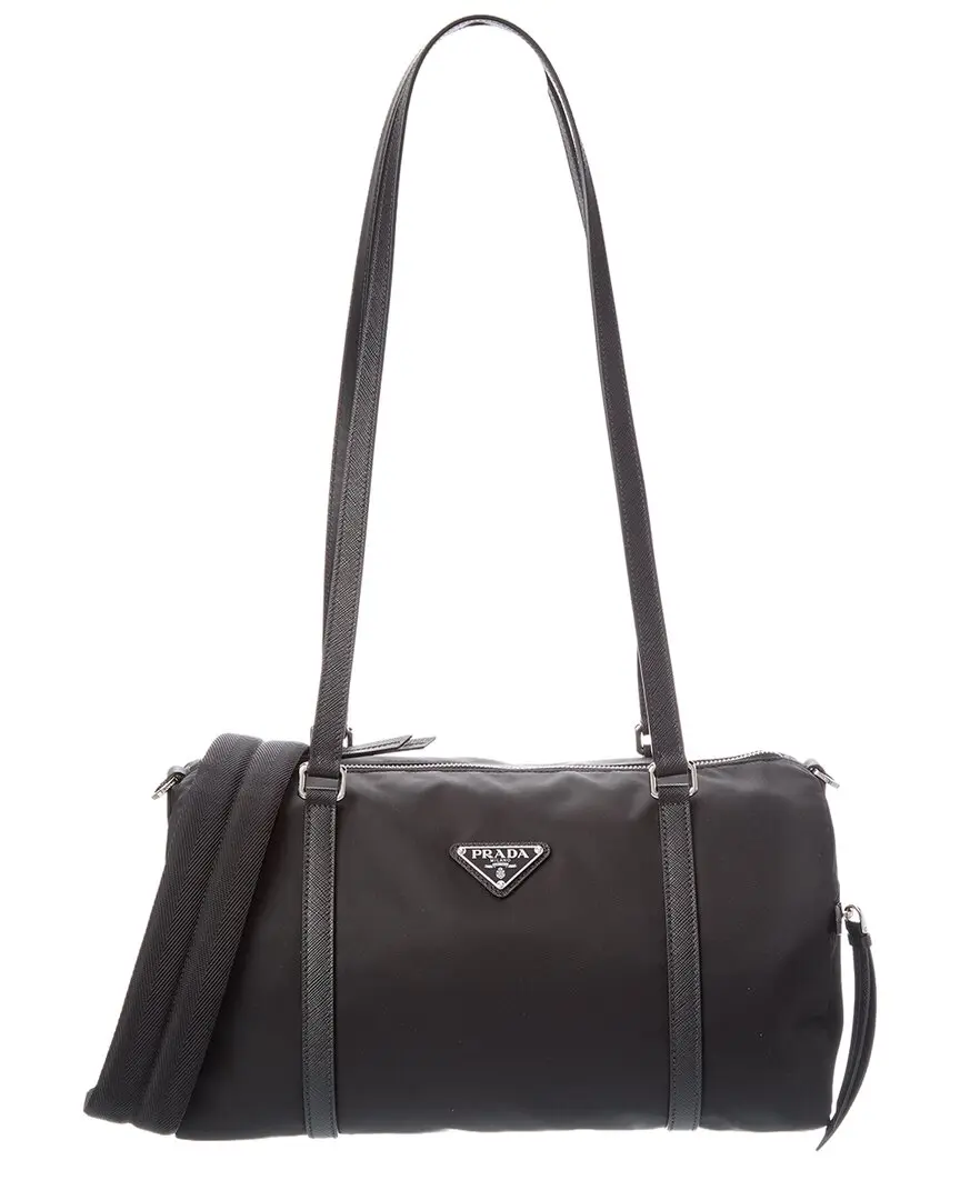 Prada Triangle Logo Large Nylon & Leather Shoulder Bag