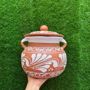 Clay Pot Relieve color Terracota Blanco 3.5 Litros Set 1 Piece. (Cielito Lindo).