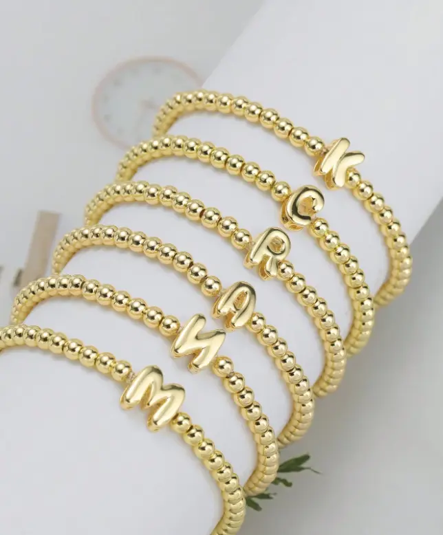 1pc Bubble Bead Letter Bracelet A-Z Personalized Name Jewelry Gift For Women