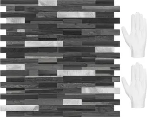 Peel and Stick Backsplash Tile, Stick on Backsplash for Kitchen and Bathroom, Black Grey  Look PVC Mixed Metal  Self Adhesive Wall Tiles(10 Sheets)