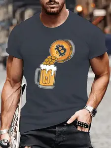 Bitcoin Drink Removal Print Tee Shirt, Tees For Men, Casual Short Sleeve T-shirt For Summer