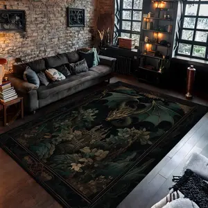 Dragon Rug For Goth Room, Dark Academia Magical Dragon Rug, Cottegore Home Decor, Gothic Rug For Witchy Room, Fairycore Rug