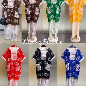 New Middle East Plus Size Loose Fashion V-neck Muslim Robe Printed Dress