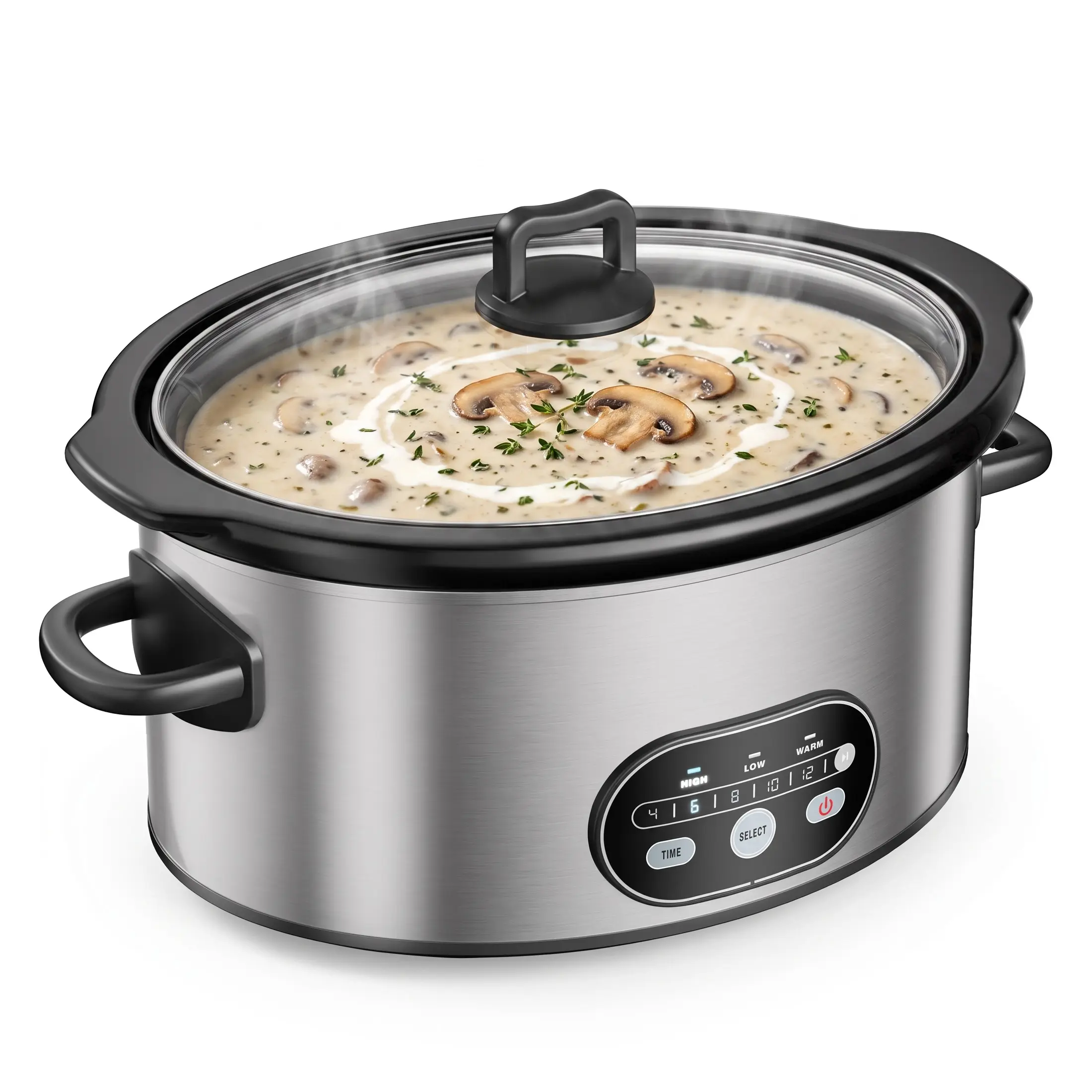 Sweetcrispy 8qt Corded Multi-Cook Slow Cooker, 3 Heat Settings, Adjustable Timer, Removable Stoneware Pot, Easy-Clean Kitchen Appliance for Holiday Family Gatherings
