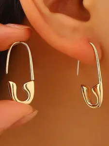 Safety Pin Earrings, Minimalist Polished Metal Hoops, Punk-Inspired Jewelry, Trendy Accessory for Everyday Wear, Unique Gift Idea, Versatile Accessory