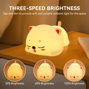 1x Snore Cat Silicone Night Light Smart Rabbit Pat Lamp USB Rechargeable Room Desktop Decorative Atmosphere Lamp with Three Brightness Levels, Soft Light, 30 Min Sleep Timer, Perfect Gift for Classmates & Friends
