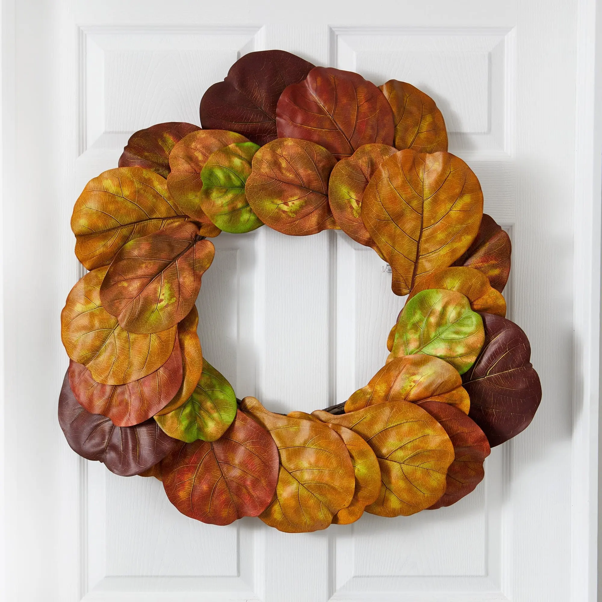 29 in Synthetic Flower Wreath with Colorful Leaf Ornaments, Multicolor Circle Home Supplies for Holiday Decor, Patio Decoration, Artificial Flower Wreath