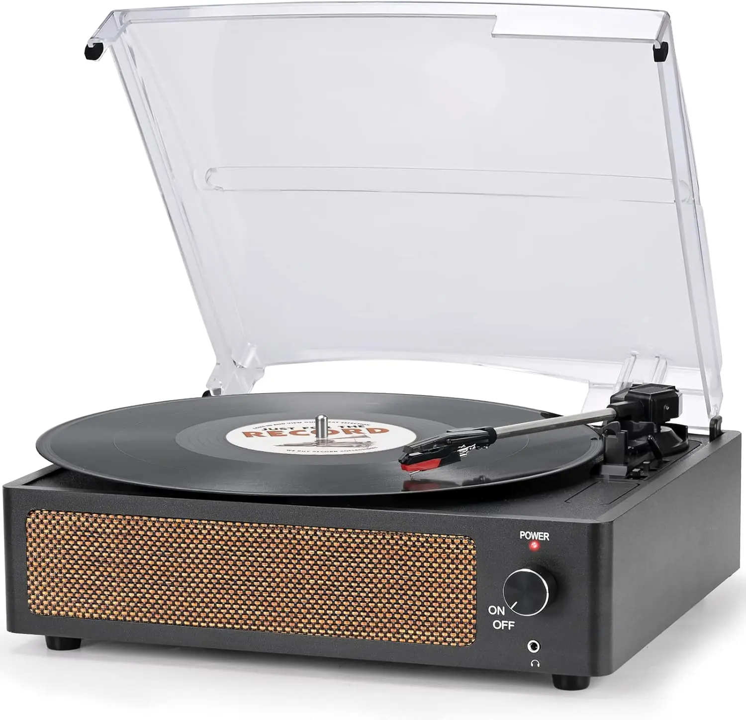 Black 3-Speed Belt-Driven Anti-Vibration Turntable, Versatile Vinyl Record Player for Beginners with Built-In Dynamic Full Range Stereo Speakers, Easy to Set Up, Headphone Jack, AUX-In, RCA Line Out, Vinyl Records