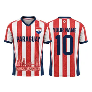Personalized Paraguay 2026 Soccer Jersey, Custom Name Number Football Jersey, Red White Stripe V-Neck Game Day Shirt, Great Gift for Players and Fans, Soccer Lover Outfit Idea