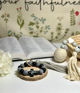 Jesus Beaded Wristlet Keychain – Black & Gray 🖤🩶