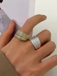 Elegant Multi-Layer Open Ring, Unique Versatile Design, Fashionable Adjustable Light Reflective Finger Ring for Women, Ideal for Daily Workwear