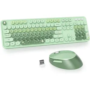Colorful Green Keyboard and  , 2.4G Retro Typewriter Aesthetic Cute Computer Keyboard Full-Size with Number Pad (Colorful Green)