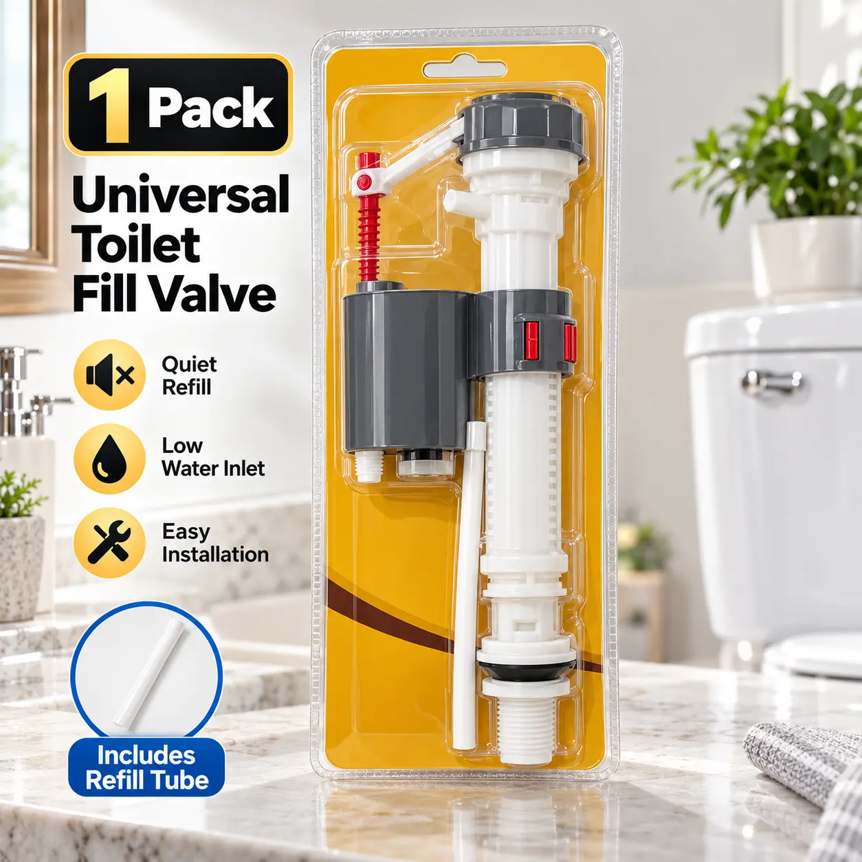 Universal Toilet Tank Repair Kit, Fill Valve & Flush Valve with Push Button, Replacement Parts for Old Style Toilet Flush Tank, Home Bathroom Repair Accessories