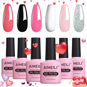 AIMEILI Valentine's Day Gel Nail Polish Set, French Tips White Gel Nail Polish Kit Clear Nude Pink Glitter Black Gel Polish Set Of 6pcs X 10ml - Kit Set 1