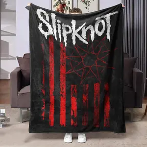 Slipknot Pattern Blanket,  1/2 Counts Soft and Comfortable Air-conditioned Room Throw, Warm Nap Blanket for Home, Office, Outdoor Camping, Slogan Print Blanket