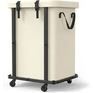 150L Laundry Basket with Wheels and Lid, Large Rolling Laundry Hamper with Removable Divider, Compartment Clothes Hamper, Frame, White