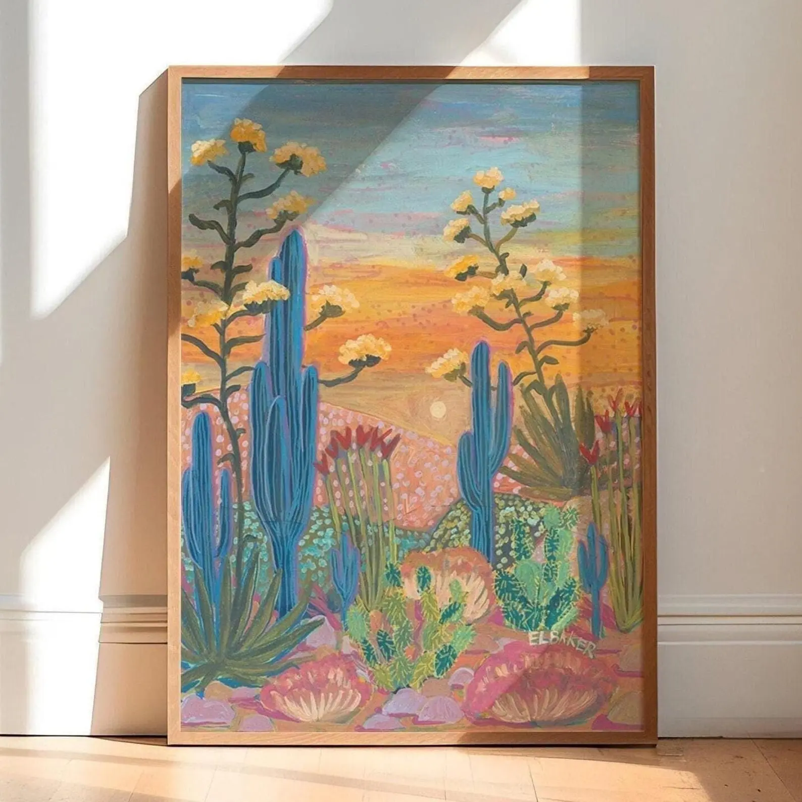 Pink Desert Sunset Print, Saguaro Cactus Wall Art