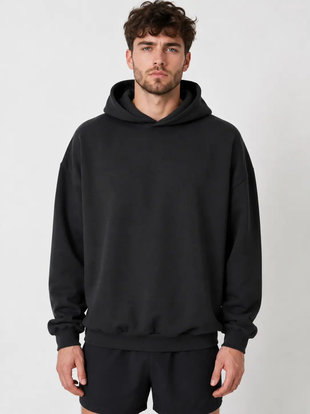 FW24 Black Oversized Hoodie Unisex Fleece Pullover Relaxed Fit Sweatshirt With Side Pockets Casual Streetwear Loungewear Everyday Tops For Men