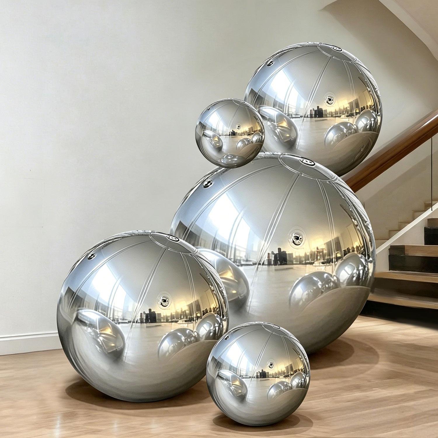 5 PCS Reflective Iridescent Silver Metallic Inflatable Mirror Ball Balloons Set with Pump - Reusable Giant PVC Spheres, Lightweight Party Decor for Festival, Outdoor Garden Home Supplies 5 PCS Reflective Iridescent Silver Metallic Inflatable Mirror Ball Balloons Set with Pump - Reusable Giant PVC Spheres, Lightweight Party Decor for Festival, Outdoor Garden Home Supplies