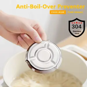 304 Stainless Steel Boil-Over Preventer｜Physics-Based Anti-Overflow, Angled Vent Design. Stops Noodle & Congee Spills, Place Convex Side Up, Easy to Clean