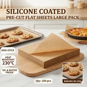 Unbleached silicone oil coating nonstick baking paper liners, 100 sheets with pre-cut sizes of 9×13 inches (23×33 cm) and 12×16 inches (30×40 cm), thick and durable; waterproof and oil-resistant, suitable for home kitchen baking and grilling on wooden rac