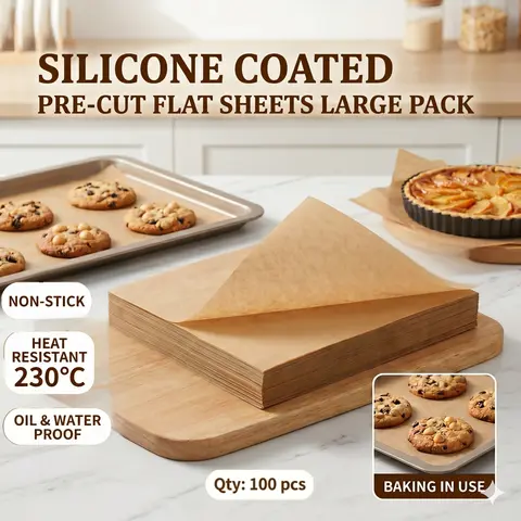 100 Pcs Precut Rectangular Parchment Paper Sheets (9x13/12x16) - Heavy-Duty Bakeware, Non-Stick Unbleached Brown, Oilproof Release, Flat Lay No Curling, Greaseproof Pan Liners for Everyday Bake, Oven, Air Fryer