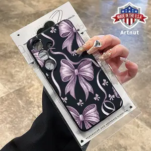 Compatible with Galaxy S24 Plus S25 S23 S22 Ultra S22+ Phone Case Purple Ribbon Pattern Camera Lens Protection Ultra Slim Back Cover Gift for Girl