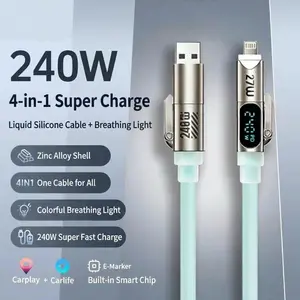 4-In-1 Data Cable Pd240w Fast Charging, Liquid Silicone Type-C Charger, 2m Extended Car Adapter, Compatible with Phones Tablets Pcs