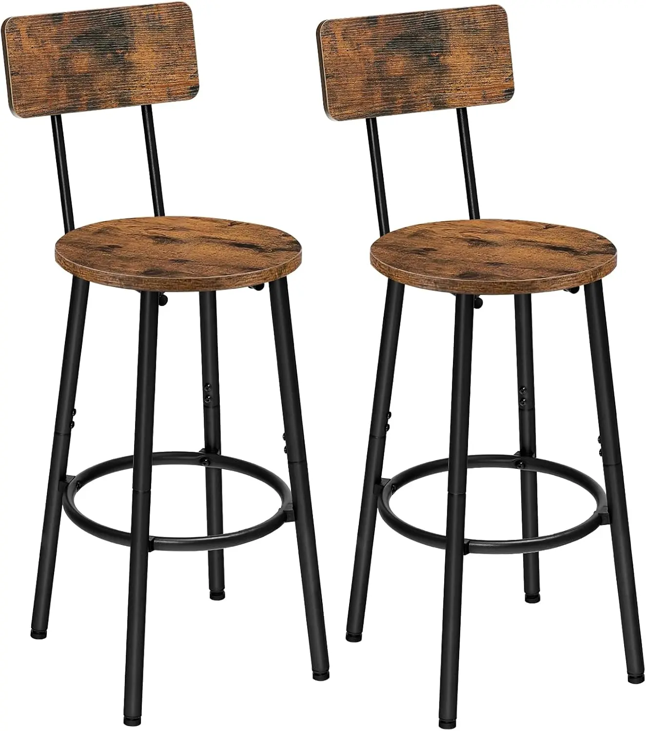 2-Piece Armless Durable Ergonomic Modern Wood Round Counter Height Bar Stools (25.2" Rustic Finish, Brown & Black, Assembly Required, Quick Setup) with Back, Ideal for Kitchen Island/Dining Room (Backless, Barrel Chair, Floor Chairs Variations Note)