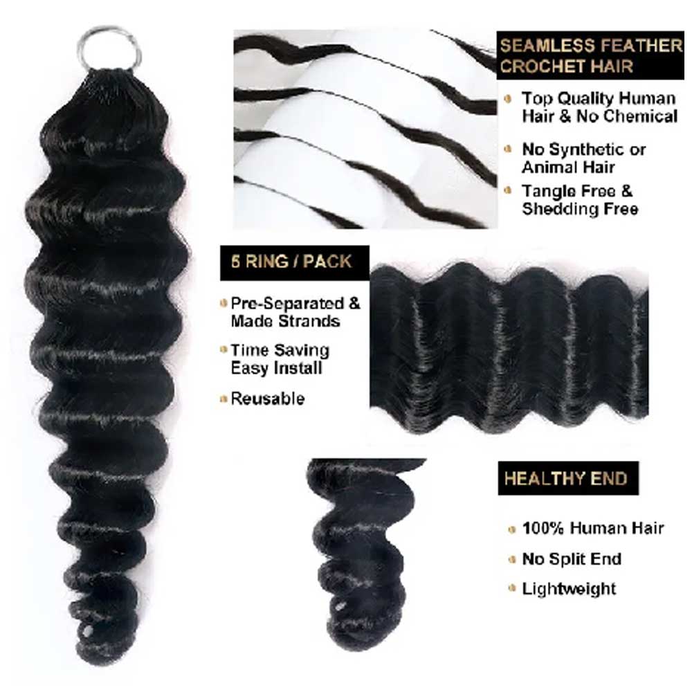 Premium Kinky Curly Human Hair Braids, Natural Black Deep Wave Crochet Hair, Small Spirals Feather Extensions for Female with Natural Look #SummerWins #DealsForYouDays, Crochet Hair Human Hair, Long