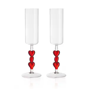 3D Red Heart Champagne Flute Glasses