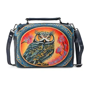 LA Marey Genuine Leather Handpainted Handbag with Detachable Shoulder Strap