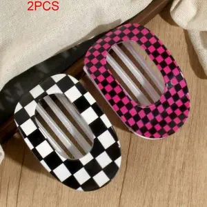 Lay Down Claw Clips, 2-Piece Checkered Hair Accessories checkered trendy flat claw hairstyle
