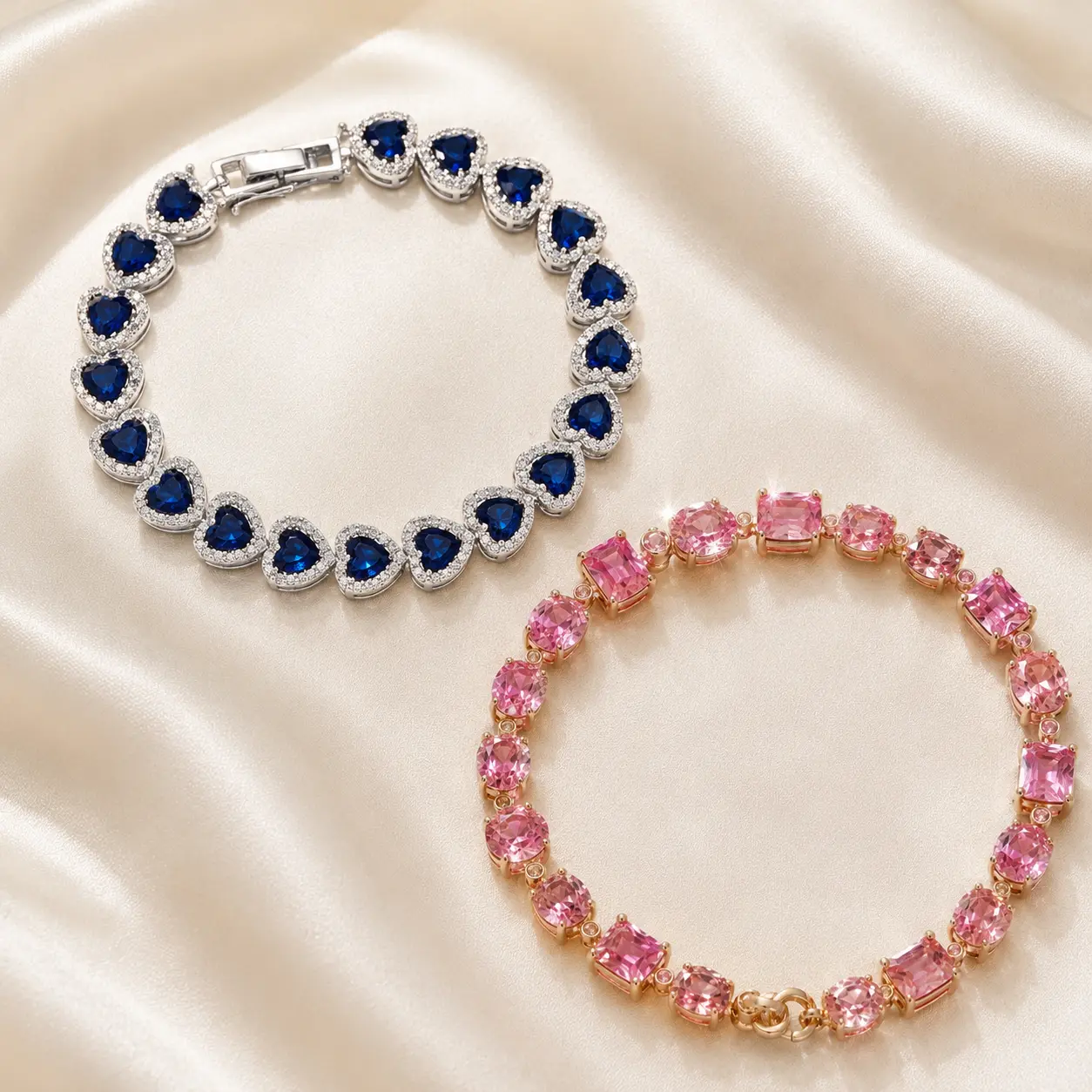Women’s Faceted Stone Bracelet Jewelry - Heart or Mixed-Cut Design, Flexible Links, Mixed Material, Female Everyday Wear Elegant Fashion Accessory