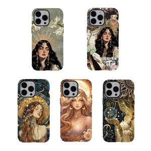 Mystical Renaissance Art Shockproof Tough Phone Case, Vintage Boho Goddess Aesthetic Protective Cover for iPhone 11 12 13 14 15 16 17 Pro Max Plus