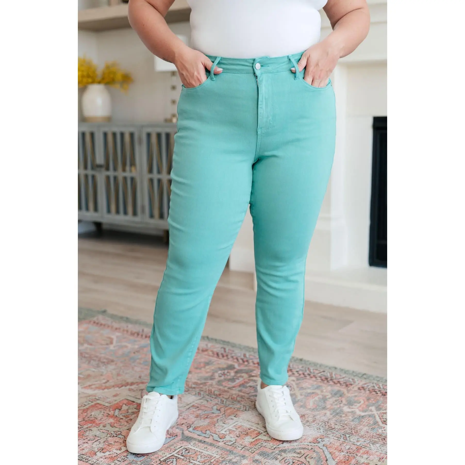 Bridgette High Rise Garment Dyed Slim Jeans in Aquamarine