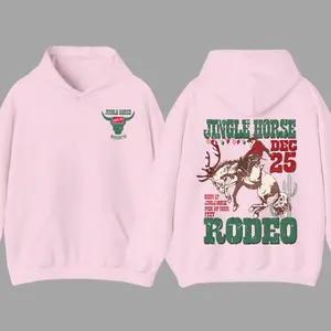 Vintage Jingle Horse Rodeo Christmas Hoodie - Retro Western Cowboy Style, Oversized Coors Hoodie for Men, For Women