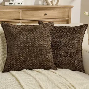 Dark Brown Decorative Throw Pillow Covers 18x18 Inch Set of 2,Soft Grainy Textured Cushion Cases,Modern Home Decor for Couch Bed Living Room