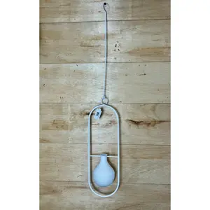 33 Inch White Metal Hanging Vase