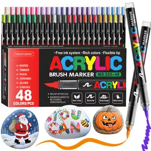 Acrylic Paint Markers Set, Automatic Ink Control Soft Brush Tip for Wood Rock Glass Canvas Stone Fabric Glass Metal Ceramic Canvas DIY Crafts Art Supplies,Back to  School,Halloween,Christmas Gift