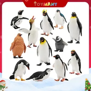 Toymany 12PCS Realistic Penguin Figurines, Plastic Polar Antarctic Animal Figures Set with Penguin Cub, Easter Eggs Cake Toppers Christmas Birthday Gift for Kids Toddlers