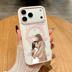 Jesus Hugging Girl Illustration Print Magnetic Phone Case Built-In Magnetic Ring Blending Comfortable Hand Feel With Convenient Wireless Charging For iPhone 17 16 15 14 13 12 11 X XS Pro Max Plus Air Samsung Galaxy S25 S24 S23 S22 Ultra-Thin Anti-Drop