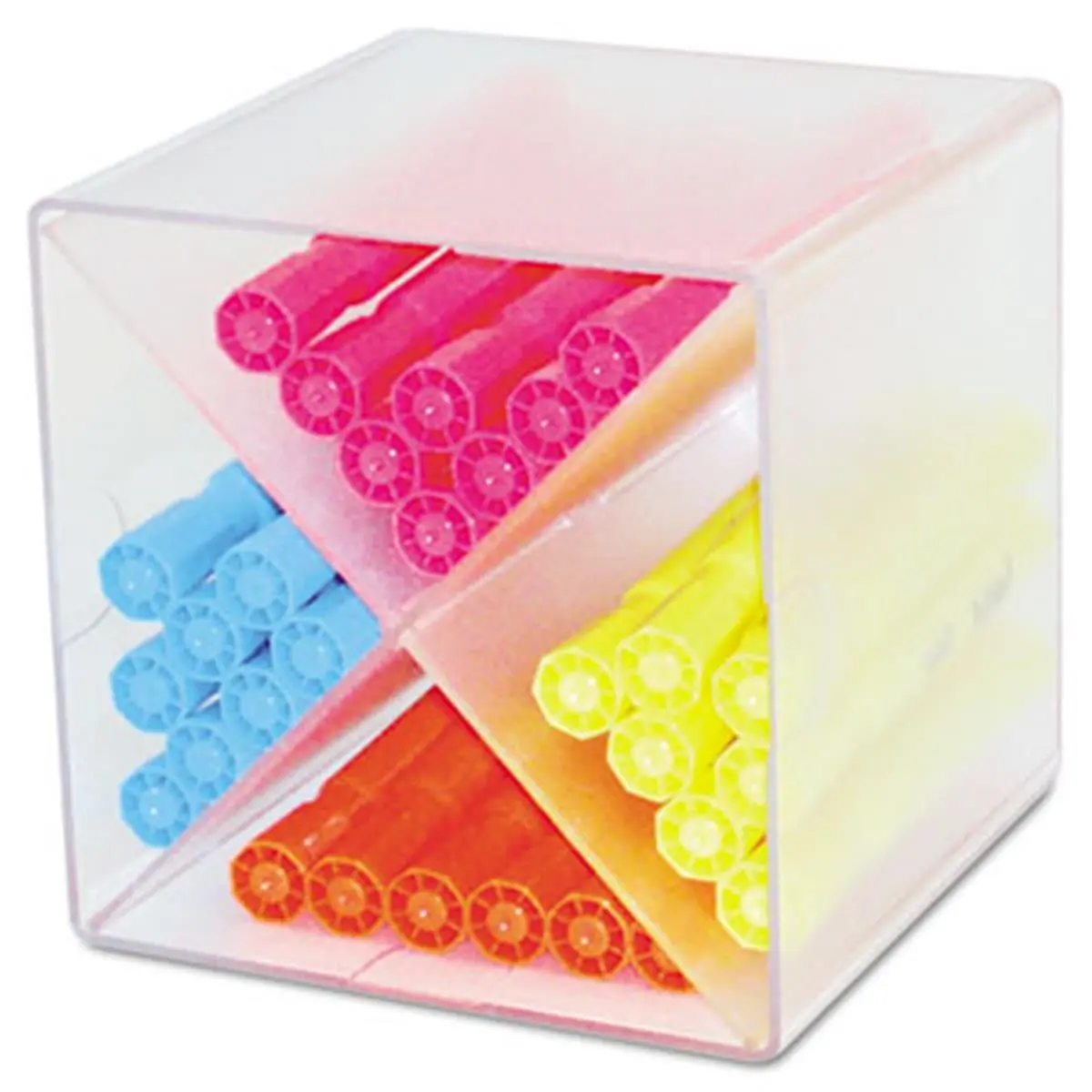 212 MAIN Plastic Desk Cube with X Dividers, 6x6x6 Desk Organizer Tidy, Office Accessories for Stationery & Supplies, Office Desk Accessories