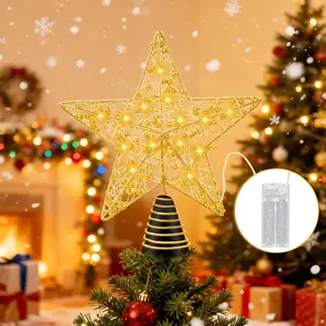 Christmas Tree Topper 10-inch  Glitter  Tree Topper with 20 LED Lights Christmas Tree Topper  for Holiday Decorations.