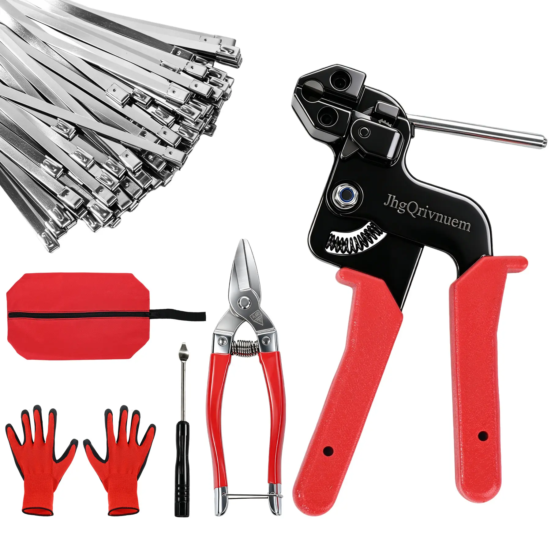105PCS Heavy Duty 304 Stainless Steel Cable Tie Gun Kit, Includes 105PCS 11.8 Inch Metal Zip Ties, Self-Locking, UV & Corrosion Resistant, for Fence, Exhaust Pipe, Chicken Coop, Farm Use