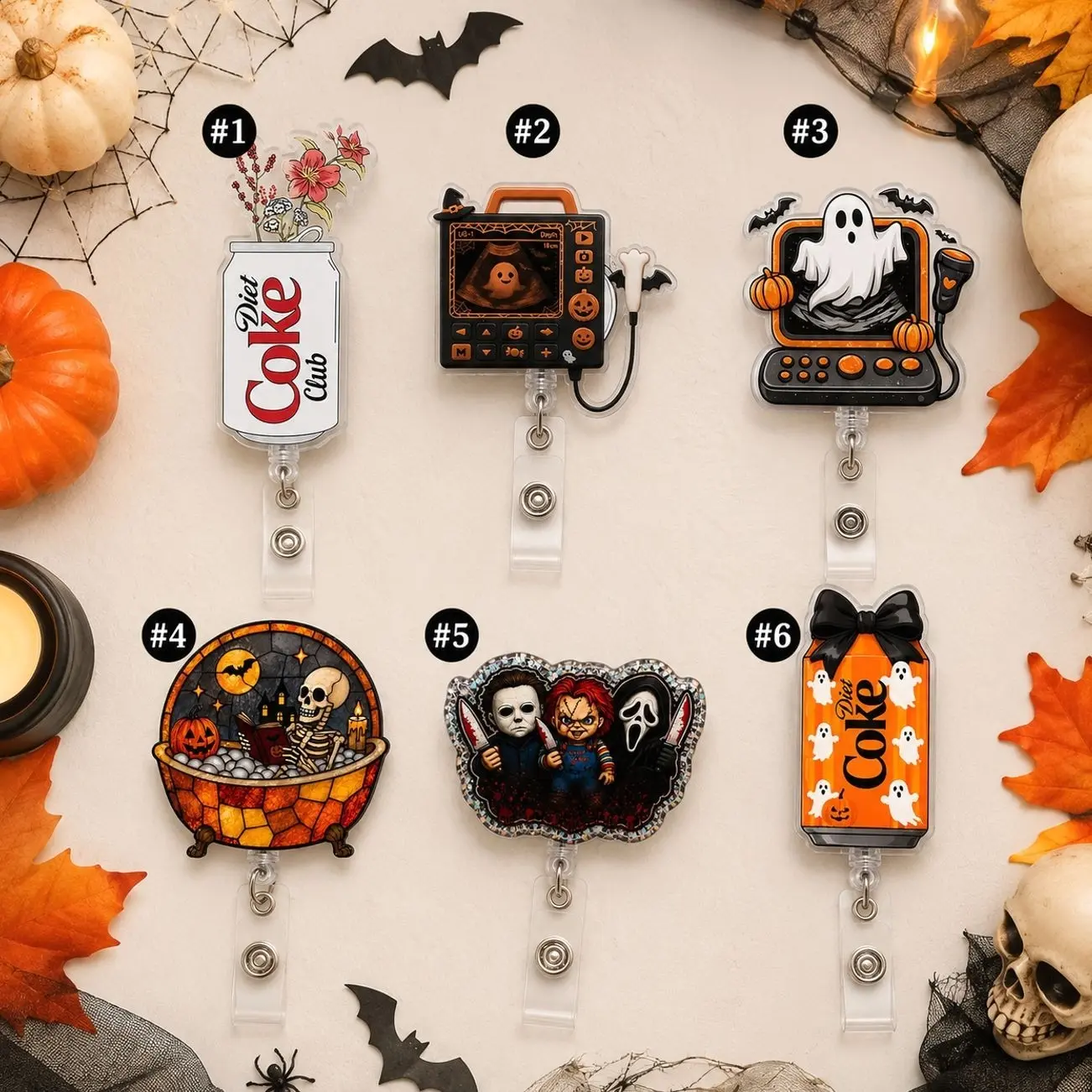 Halloween Badge Reel, Cute Spooky ID Badge Holder, Ghost Pumpkin Retractable Badge Clip, Horror Theme Work Accessory, Halloween Gift