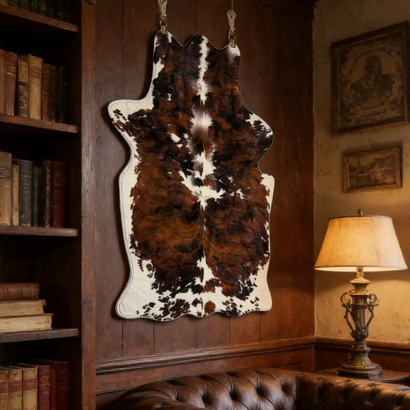 Vintage Faux Leather Decorative Tapestry, American Country Cow Pattern Wall Decor, Casual Living Room Soft Furnishing, Home Background Wall Decoration, Decorating, Wall Hanging Tapestry